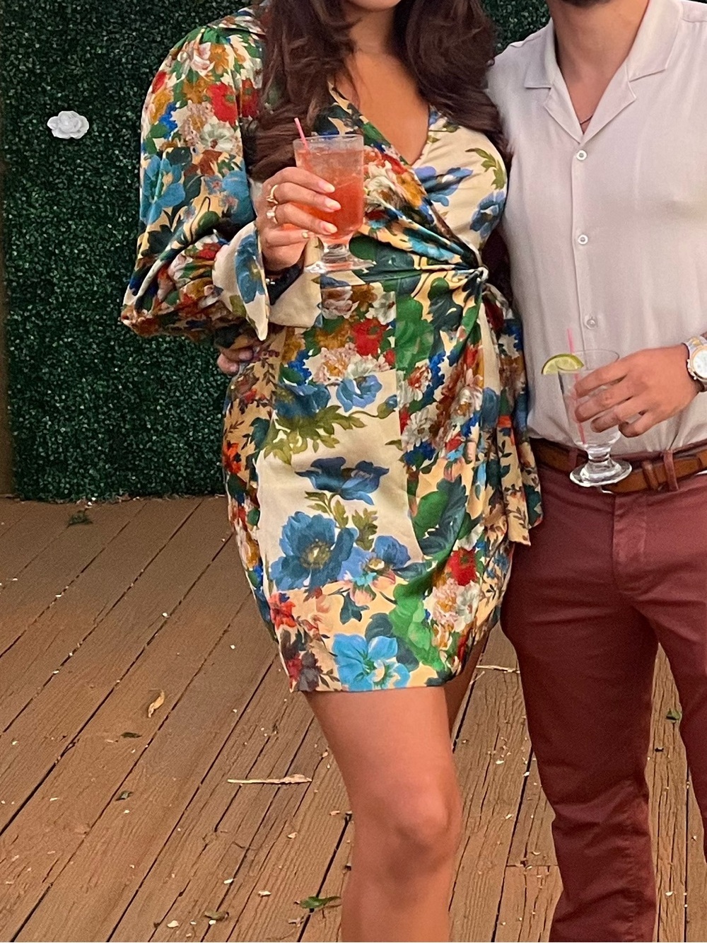 Zara Floral Satin Wrap Dress - Picture 2 of 7